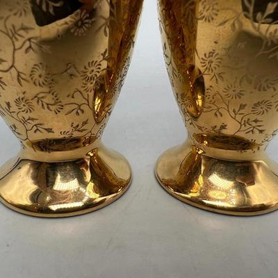 Pair of Vintage Gold Gilt Floral Vine Pattern Salt and Pepper Shakers