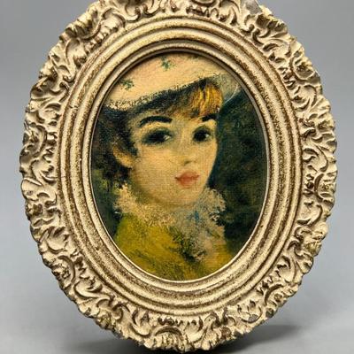 Vintage Victorian Style Woman Painting Print in Regency Parisian Midcentury Oval Frame