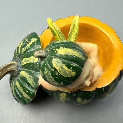 Miniature Baby Sleeping in Melon Squash Gourd Figurine