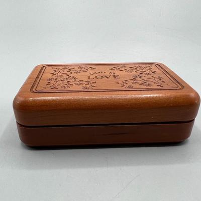 Small God is Love Carved Wood Hinged Lid Trinket Jewelry Box