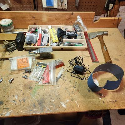 Workshop Left Pegboard and Items on top of Bench. Snap on Drivers tools