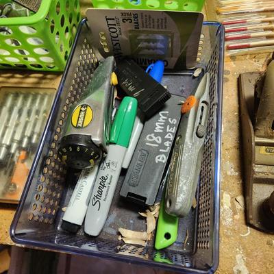 Workshop Left Pegboard and Items on top of Bench. Snap on Drivers tools