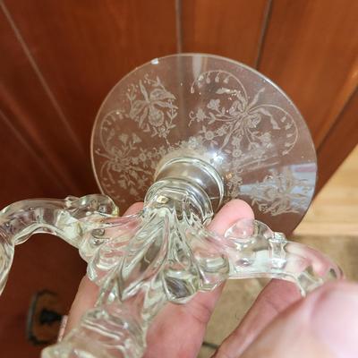 23 Pcs Etched Clear Glass Bowls, Shakers, Creamer, Sugar, Candle holders 12 plates