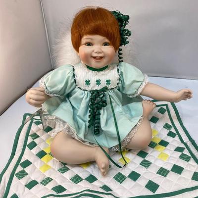 Robin Miller Quilted Angel Babies Porcelain Bisque Doll Angel of Luck Red Head with Green Eyes Ashton-Drake Galleries