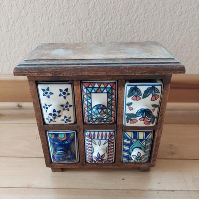 Small Wood Chest with Ceramic Drawers (LR-BBL)