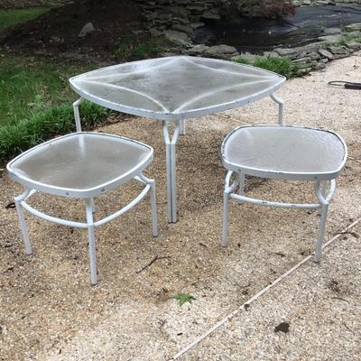 764  Lot of Three Glass Top Aluminum Tables