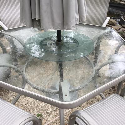 766 Outdoor Aluminum Tempered Glass Table with Lazy Susan and 6 Chairs