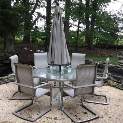 766 Outdoor Aluminum Tempered Glass Table with Lazy Susan and 6 Chairs