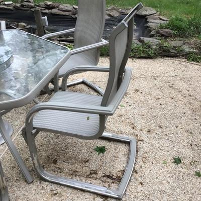 766 Outdoor Aluminum Tempered Glass Table with Lazy Susan and 6 Chairs
