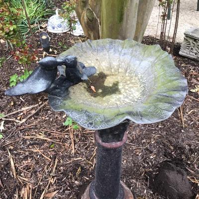 805 Vintage Cast Iron Base with Metal Birdbath
