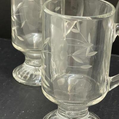 Set of 4 Princess House Crystal Heritage Etched Footed Irish Coffee Mugs