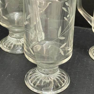 Set of 4 Princess House Crystal Heritage Etched Footed Irish Coffee Mugs