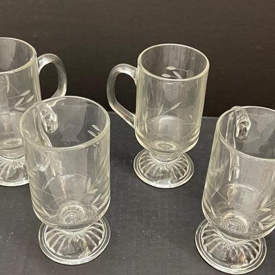 Set of 4 Princess House Crystal Heritage Etched Footed Irish Coffee Mugs