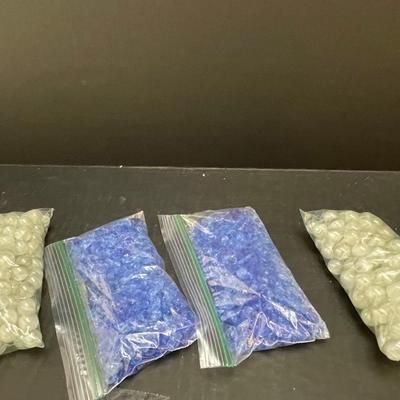 4 Packs of Glass Marbles and Blue Gravel