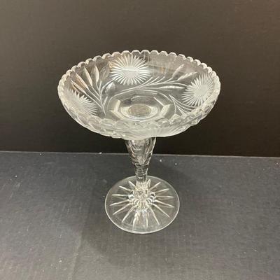 Vintage Heavy Brilliant Cut Scalloped Sawtooth Pedestal Candy Dish