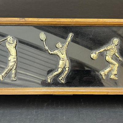 London Leather Mens Wooden Valet Jewelry Box Golf, Tennis, Bowling