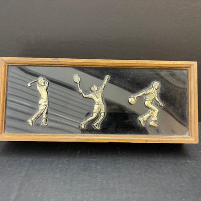 London Leather Mens Wooden Valet Jewelry Box Golf, Tennis, Bowling