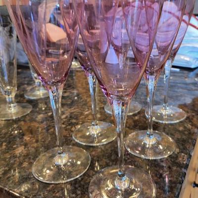 6 Red/Pink Champagne Flutes