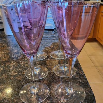 6 Red/Pink Champagne Flutes