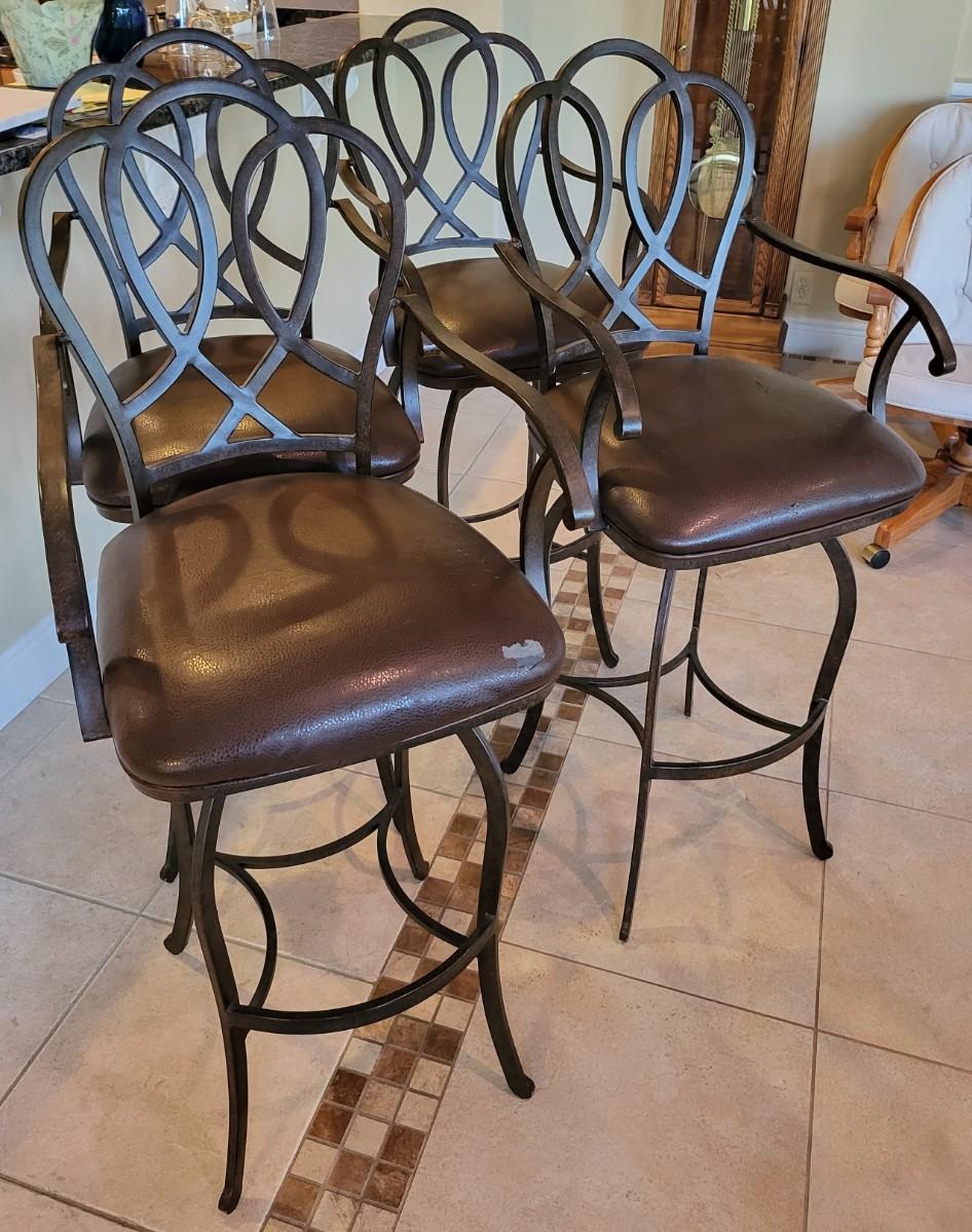 4 Brown Leather Bar Stools