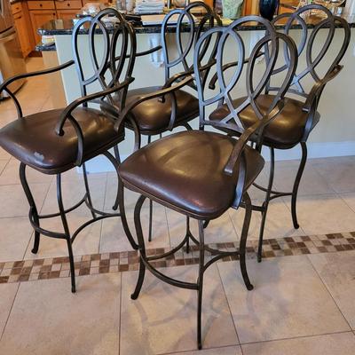4 Brown Leather Bar Stools