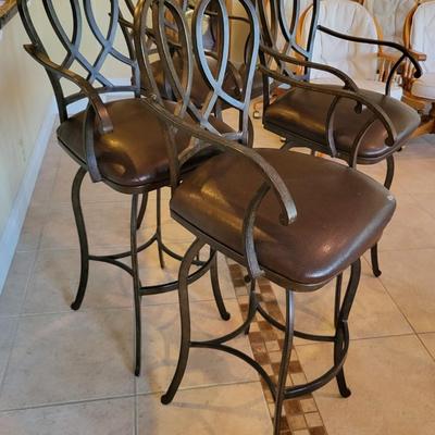 4 Brown Leather Bar Stools