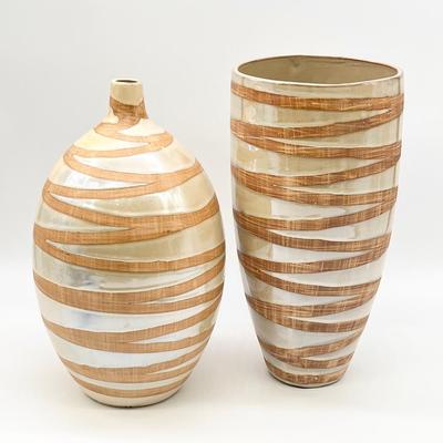 Pair (2) ~Tall Spiral Design Ceramic Vases