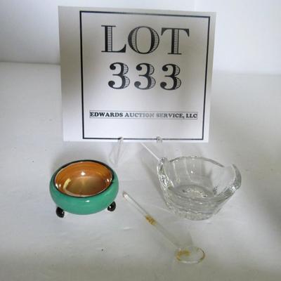 Japan Lusterware Salt Dip, Clear Salt Dip and Salt Spoon
