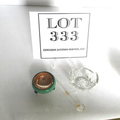 Japan Lusterware Salt Dip, Clear Salt Dip and Salt Spoon