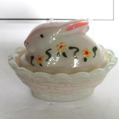 Vintage Boyd Glass Covered Rabbit Salt, Hand Painted