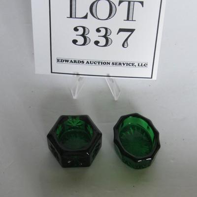 2 Older Mosser Glass Green Open Salts
