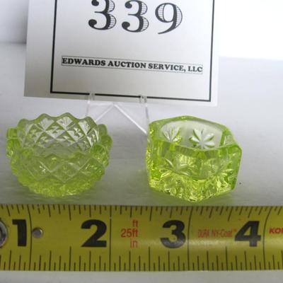 Two Older Vaseline Glass Open Salt Dips