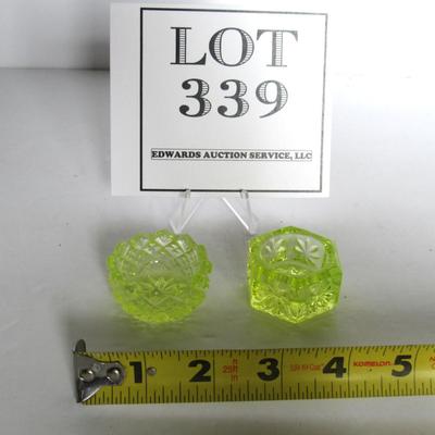 Two Older Vaseline Glass Open Salt Dips