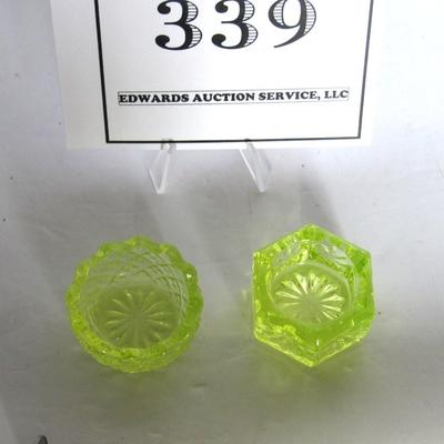Two Older Vaseline Glass Open Salt Dips