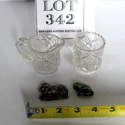 Vintage Child's Sugar Creamer Set and Tiny Tin Molds