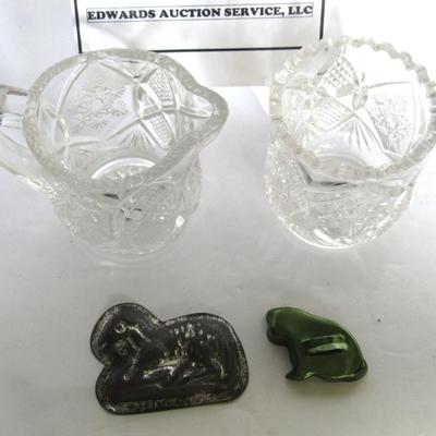 Vintage Child's Sugar Creamer Set and Tiny Tin Molds