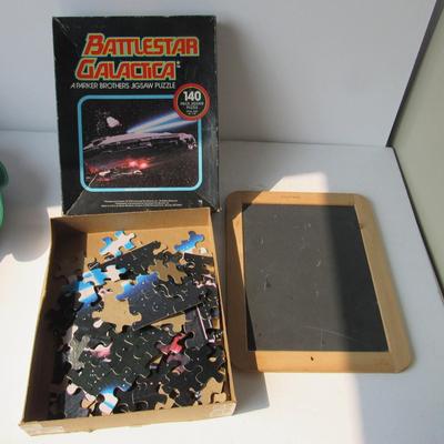Lot 348: Vintage Battlestar Galactica Puzzle, Childs Slate Chalkboard