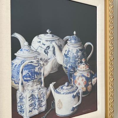 Framed Asian Tea Pots Print & Asian Floral Ceramic Bowl
