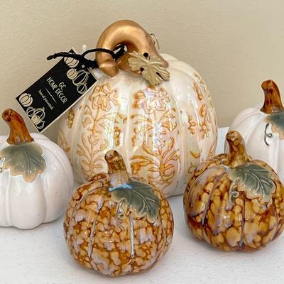 Lot Of Five Assorted (5) Ceramic / Glass Pumpkins