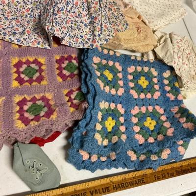 Doll Clothes and Crocheted Doll Blankets
