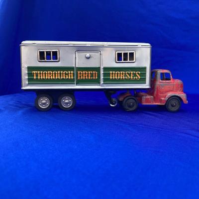 VINTAGE TOOTSIE TRUCK, TRAILER, AND OLD CAR