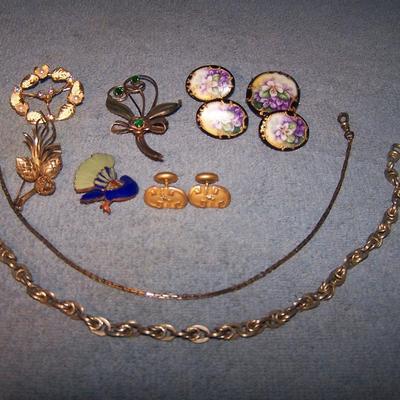 LOT 29 WONDERFUL OLD JEWELRY PINS WATCH CHAINS +++