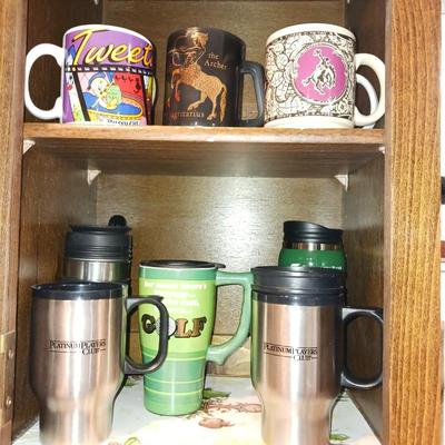 COFFEE POT-MEL MAC CREAMER AND SUGAR AND VARIETY OF COFFEE CUPS
