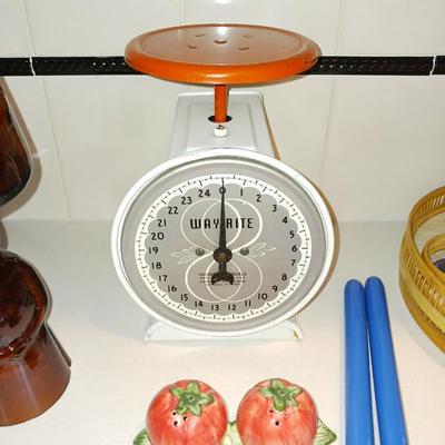 VINTAGE KITCHEN-FOOD SCALE-TOMATO SALT & PEPPER SHAKERS AND MORE