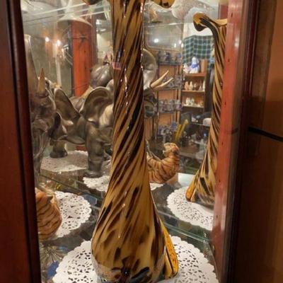 Extremely Tall Art glass Vase w Leopard like Design  