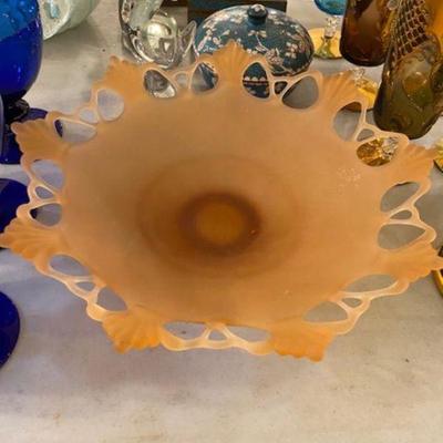 WESTMORELAND brown satin glass ring and petal CENTERPIECE compote