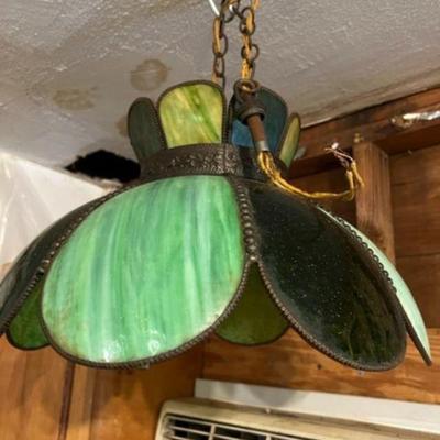 Vtg Green Slag hanging Lamp