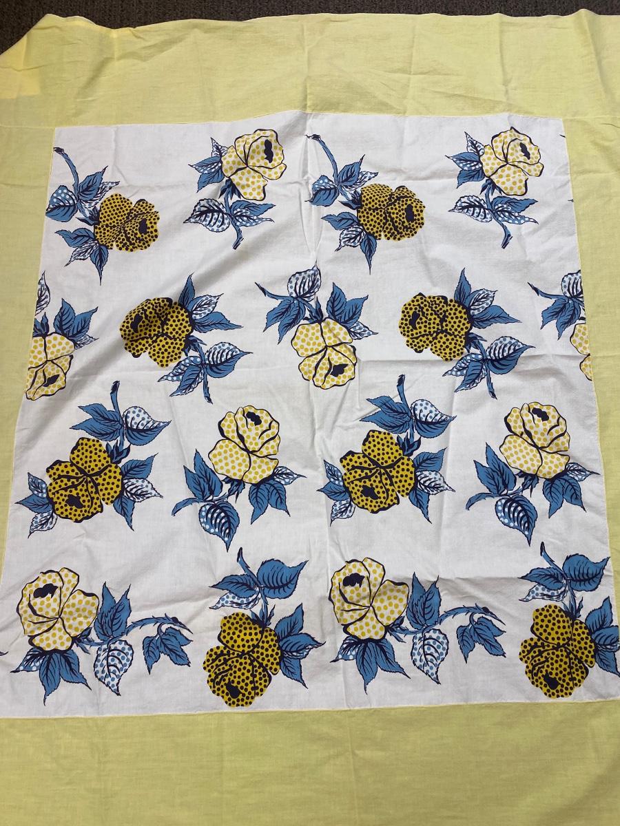Vintage Yellow and Blue Rose Flower Pattern Square Card Table Size