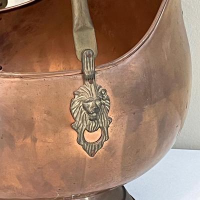 Copper/Brass Scuttle Bucket ~ Porcelain Handles