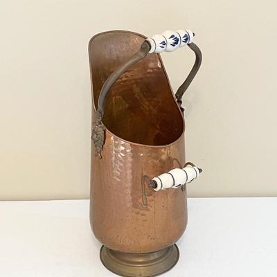 Brass/Copper Scuttle Pitcher ~ Porcelain Handles